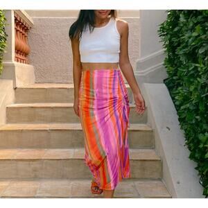 Show Me Your Mumu Dazy Sunrise Stripe Skirt Size Medium Mesh Pink Orange